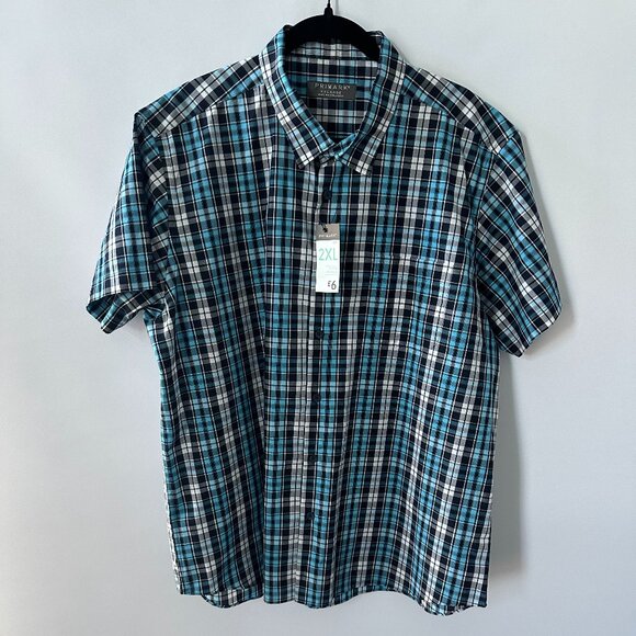 Primark Blue, White & Black Check XXL Men's Short-Sleeve Shirt - Picture 1 of 11